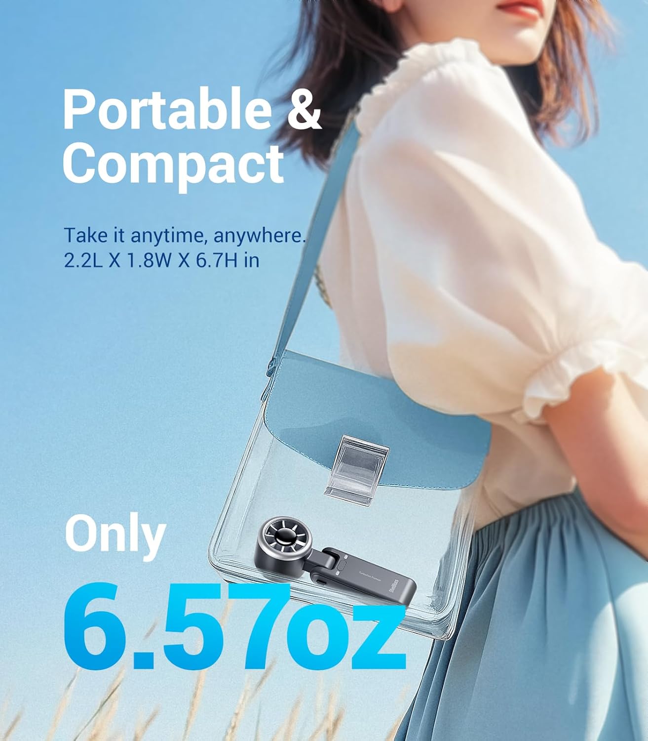 Portable Handheld Turbo Fan, 5 Gear Wind, Battery Operated, Up to 20 Working Hours