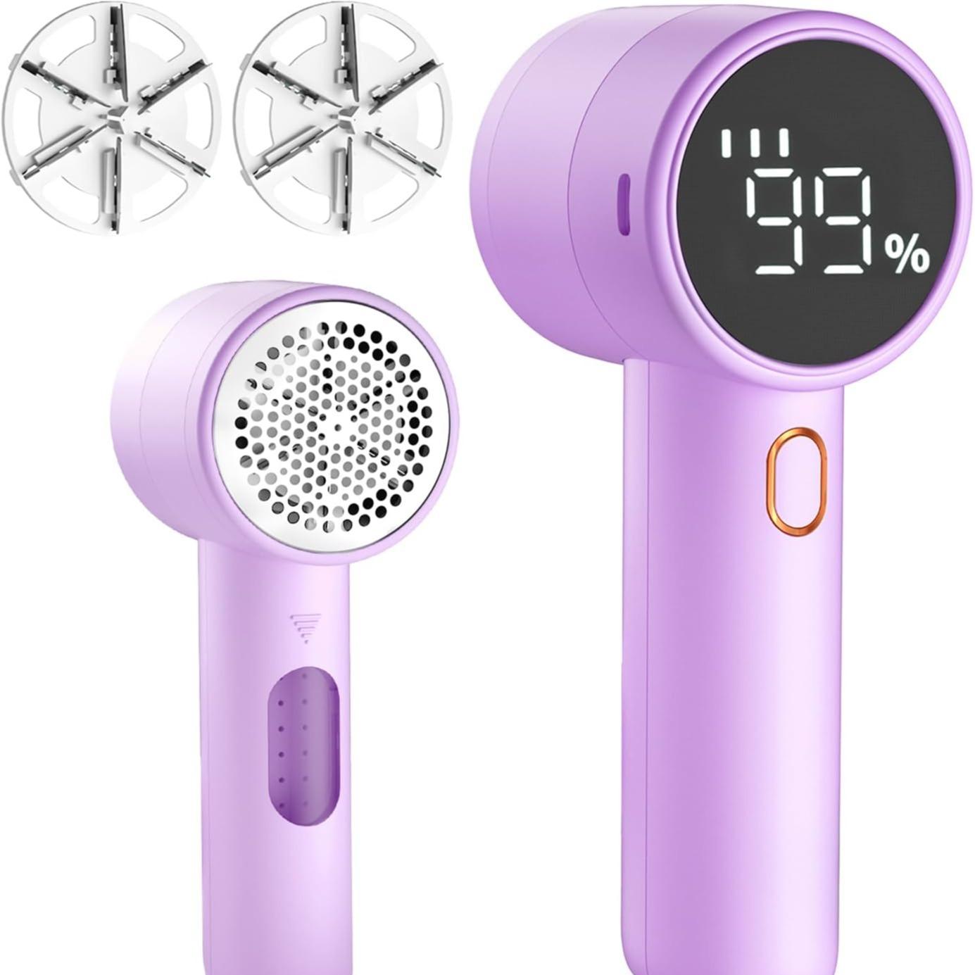 Fabric Shaver, Lint Remover Rechargeable, Electric Portable Sweater Defuzzer with 3 Speeds, 6 Leaf Blades, Digital LED Display to Remove Pilling for Clothes, Furniture, Sweater, Couch, Blanket