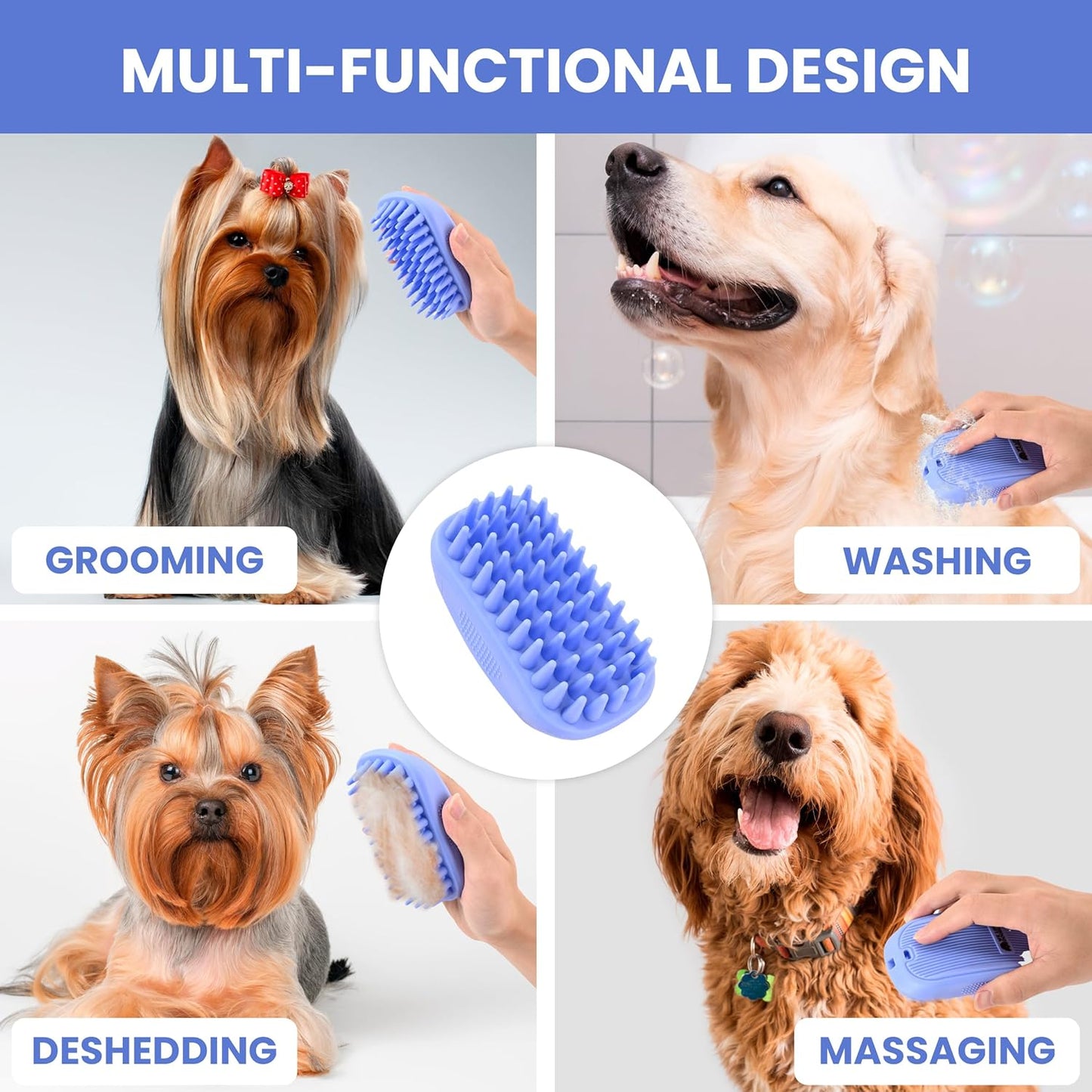 2-Pack Dog Grooming Bath Brush – Soft Silicone Pet Scrubber & Massage Tool for Long & Short Hair Dogs & Cats, Puppy Shower Essentials