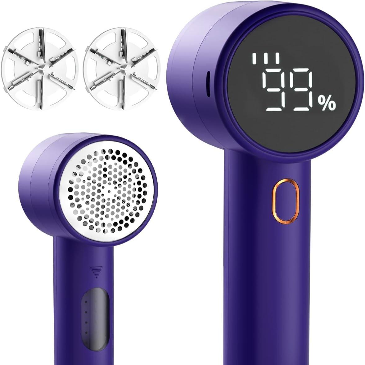 Fabric Shaver, Lint Remover Rechargeable, Electric Portable Sweater Defuzzer with 3 Speeds, 6 Leaf Blades, Digital LED Display to Remove Pilling for Clothes, Furniture, Sweater, Couch, Blanket