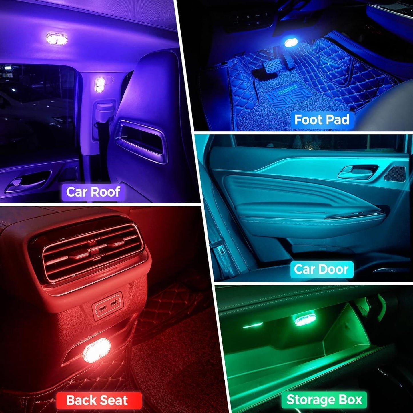 4Pcs Car LED Lights Interior Wireless