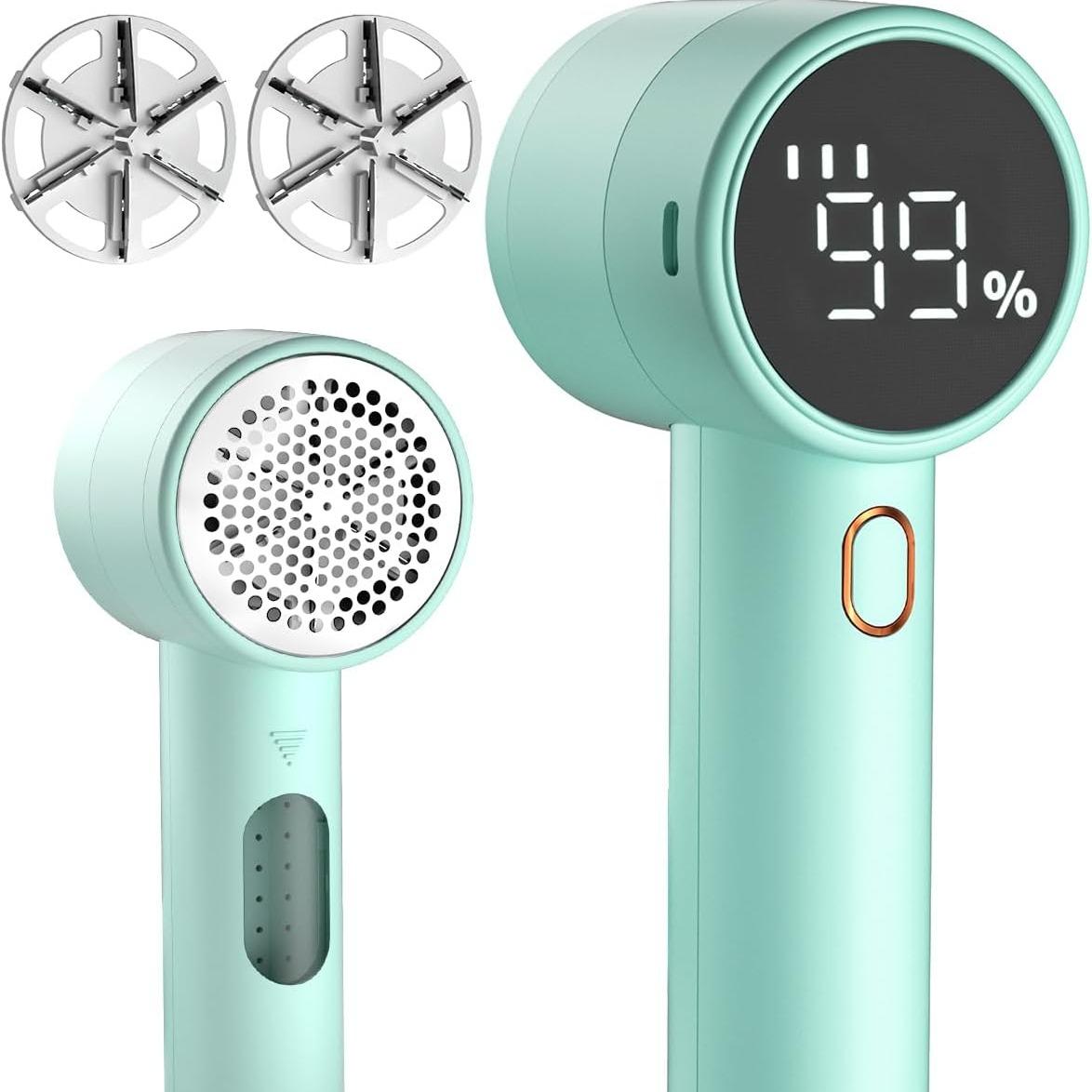 Fabric Shaver, Lint Remover Rechargeable, Electric Portable Sweater Defuzzer with 3 Speeds, 6 Leaf Blades, Digital LED Display to Remove Pilling for Clothes, Furniture, Sweater, Couch, Blanket