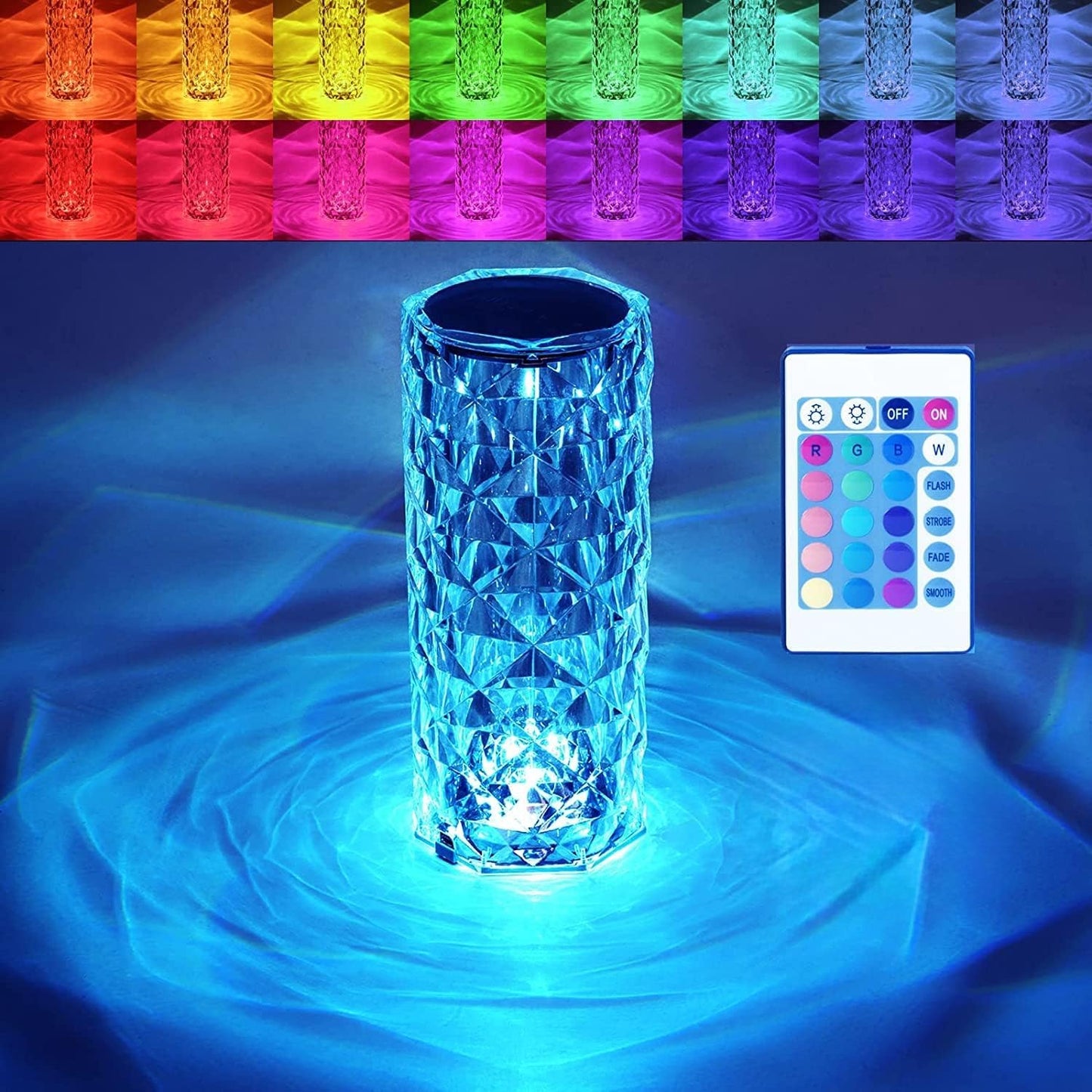 Crystal Table Lamp RGB Color Changing Night Light - Romantic LED Rose Diamond Touch Lamps for Living Room (Remote & Touch)