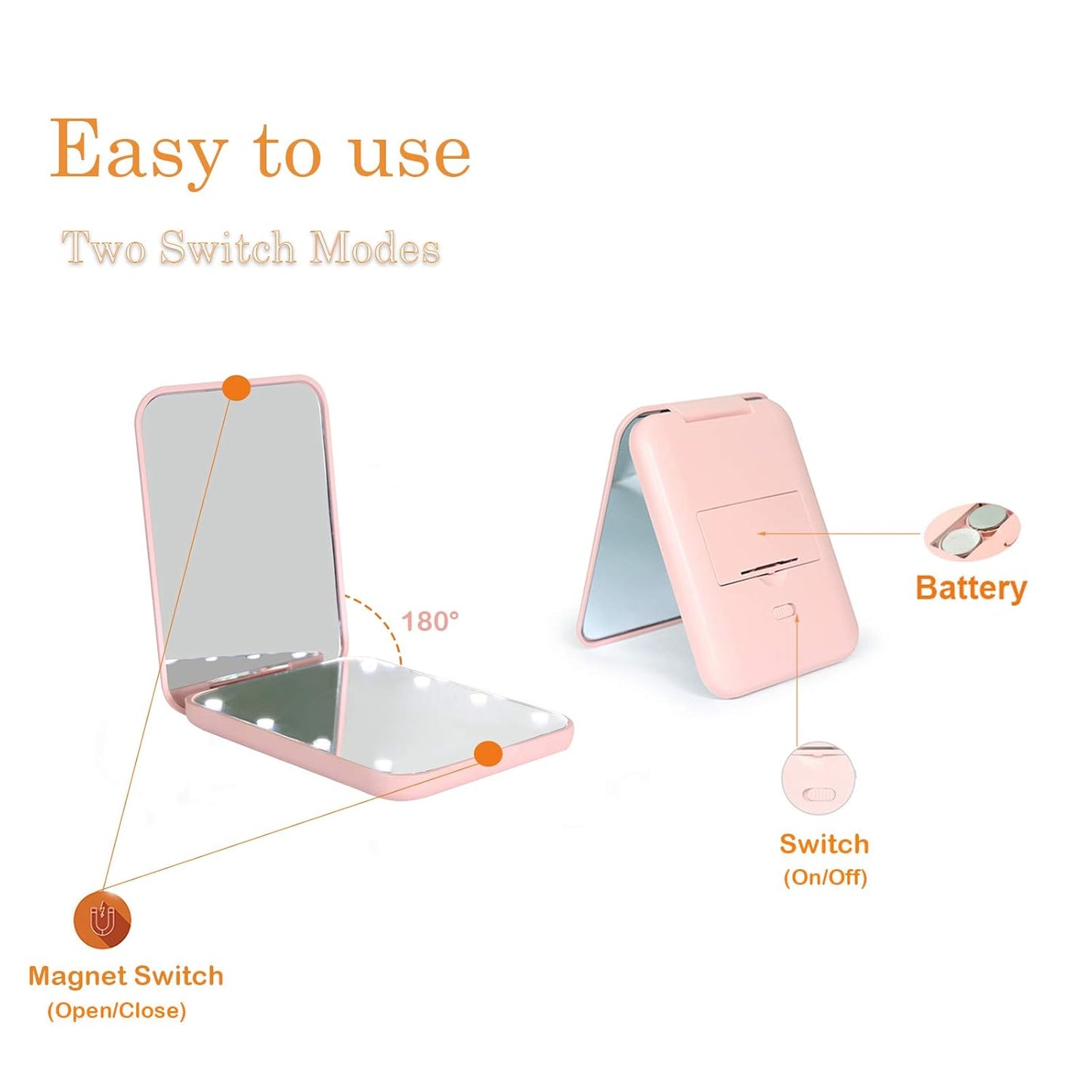 LED Compact Travel Makeup Mirror with Light for Purse
