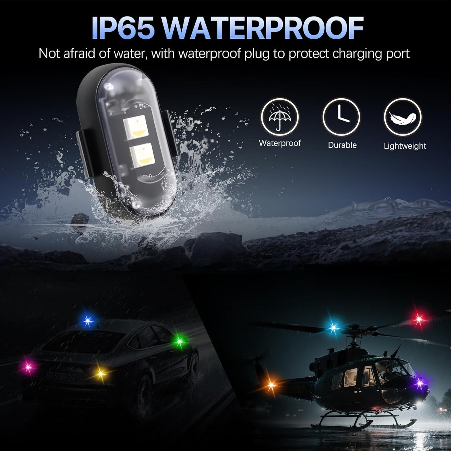 Wireless LED Lights for car,with Remote Control, high Brightness Wireless led Strobe Light 8 Colors USB Charge IP65 Waterproof