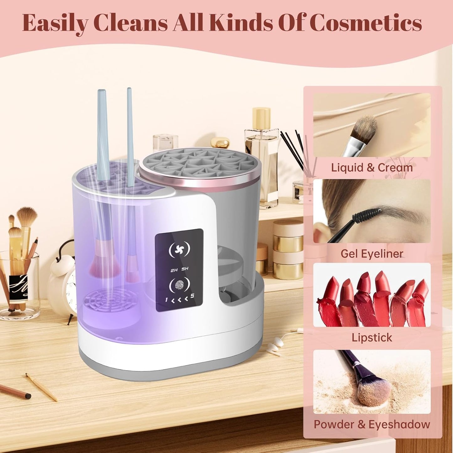 3 IN 1 Makeup Brush Cleaner With Makeup Brush Dryer-Holder-Portable Automatic USB Cosmetic Brushes Tool for All Size Beauty Makeup Brush Set,Contour, Eyeshadow, Blush Brush
