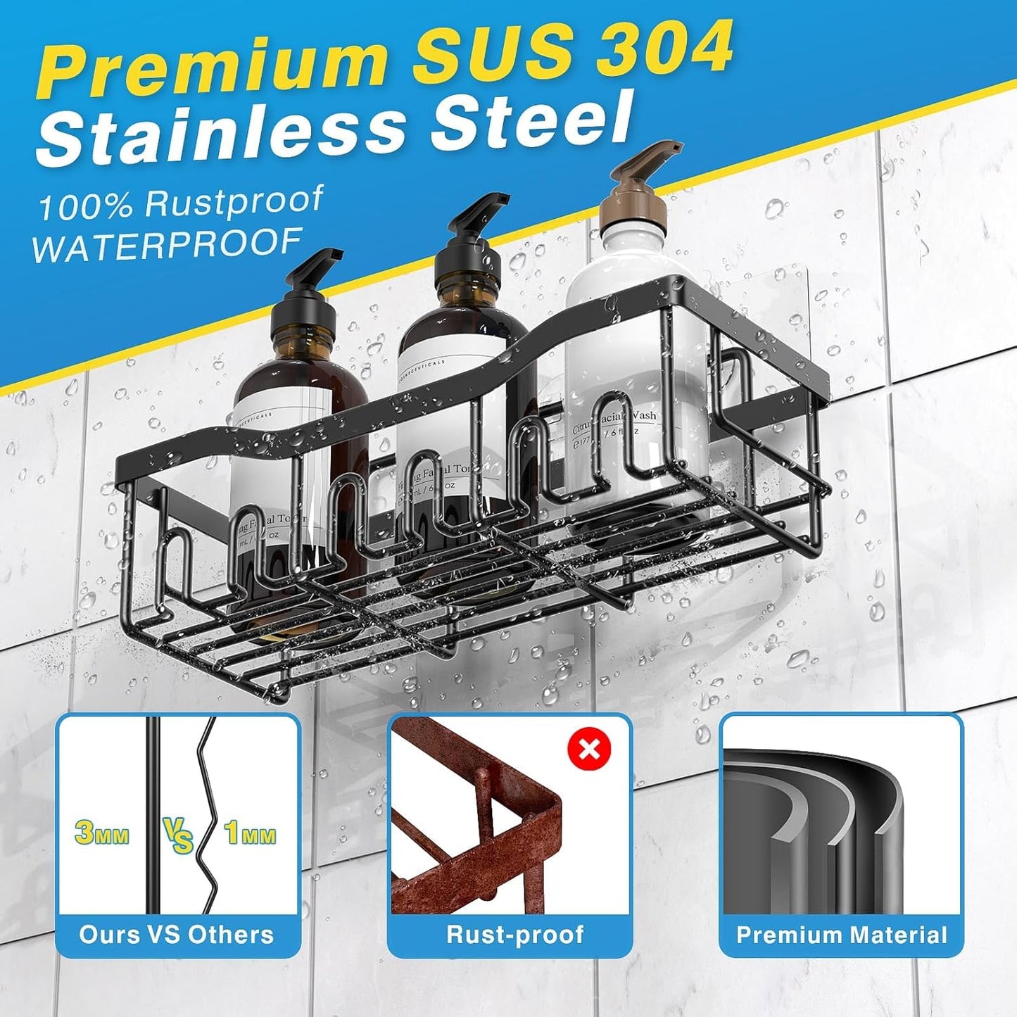 Adhesive Shower Caddy, 5 Pack Rustproof Stainless Steel Bath Organizers