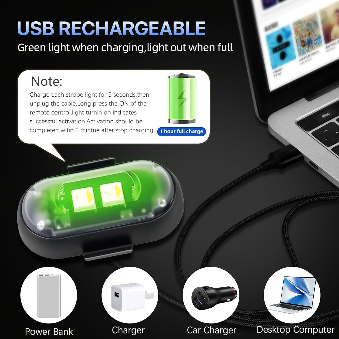 Wireless LED Lights for car,with Remote Control, high Brightness Wireless led Strobe Light 8 Colors USB Charge IP65 Waterproof