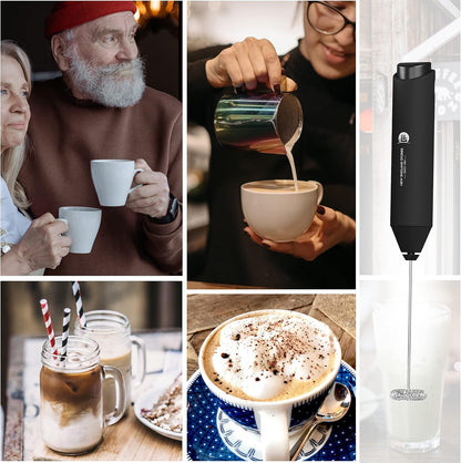 Powerful Milk Frother Wand - Mini Handheld Milk Frother with Stainless Steel Whisk - Battery-Powered Drink Mixer