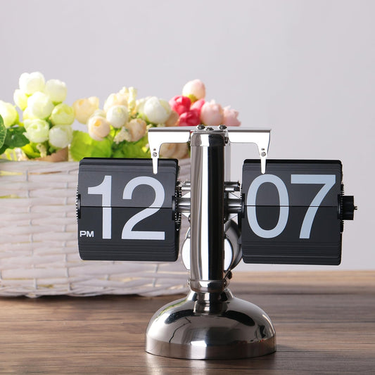 Retro Digital Flip Down Sign -Battery Powered Internal Gear Operated Clock for Home & Office Décor