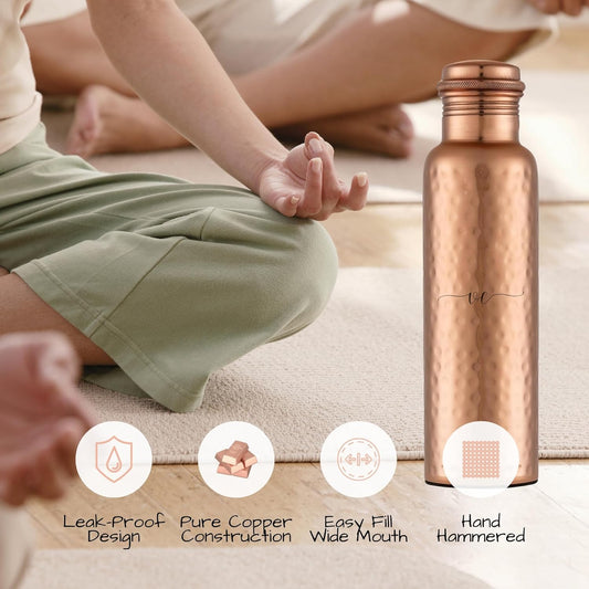 Pure Copper Water Bottle - 32 oz - Handcrafted BPA Free Non-Insulated Jointless Leakproof Durable Metal Bottles for Sports and Travel