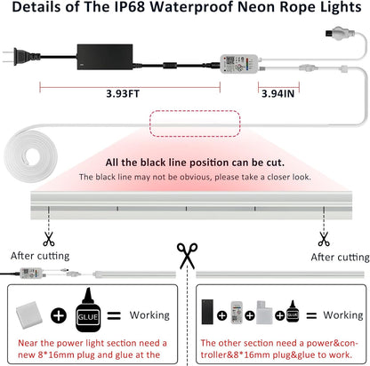 Neon Rope Lights, 16.4FT RGB LED Strip Lights App Control,IR remote,Music Syncing,Outdoor