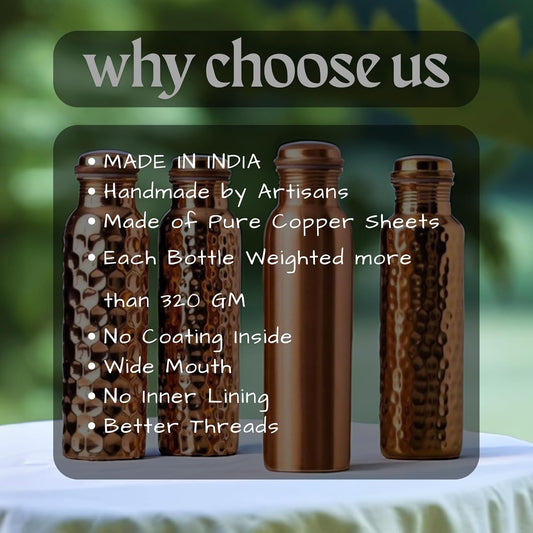 Pure Copper Water Bottle - 32 oz - Handcrafted BPA Free Non-Insulated Jointless Leakproof Durable Metal Bottles for Sports and Travel