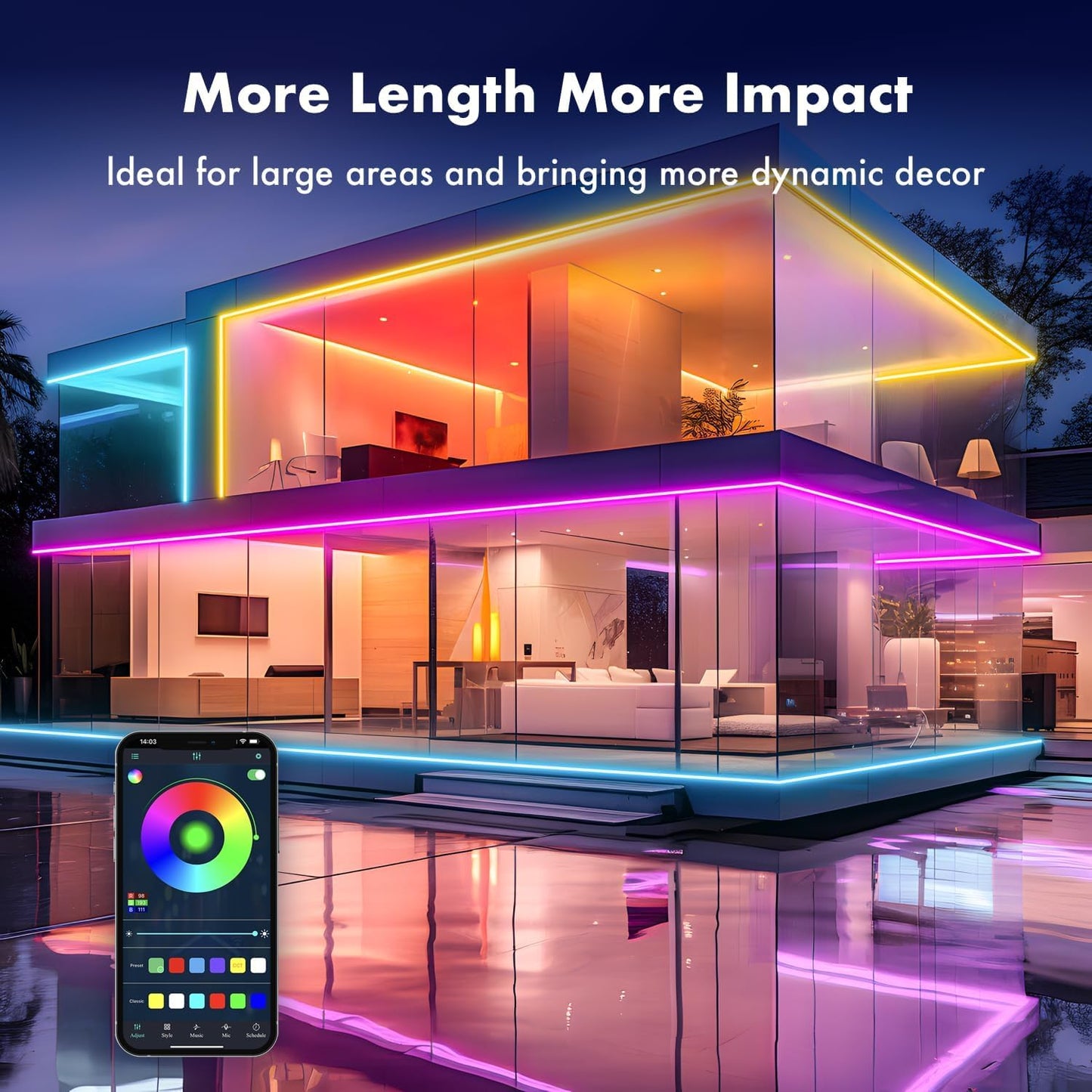 Neon Rope Lights, 16.4FT RGB LED Strip Lights App Control,IR remote,Music Syncing,Outdoor
