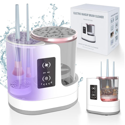 3 IN 1 Makeup Brush Cleaner With Makeup Brush Dryer-Holder-Portable Automatic USB Cosmetic Brushes Tool for All Size Beauty Makeup Brush Set,Contour, Eyeshadow, Blush Brush