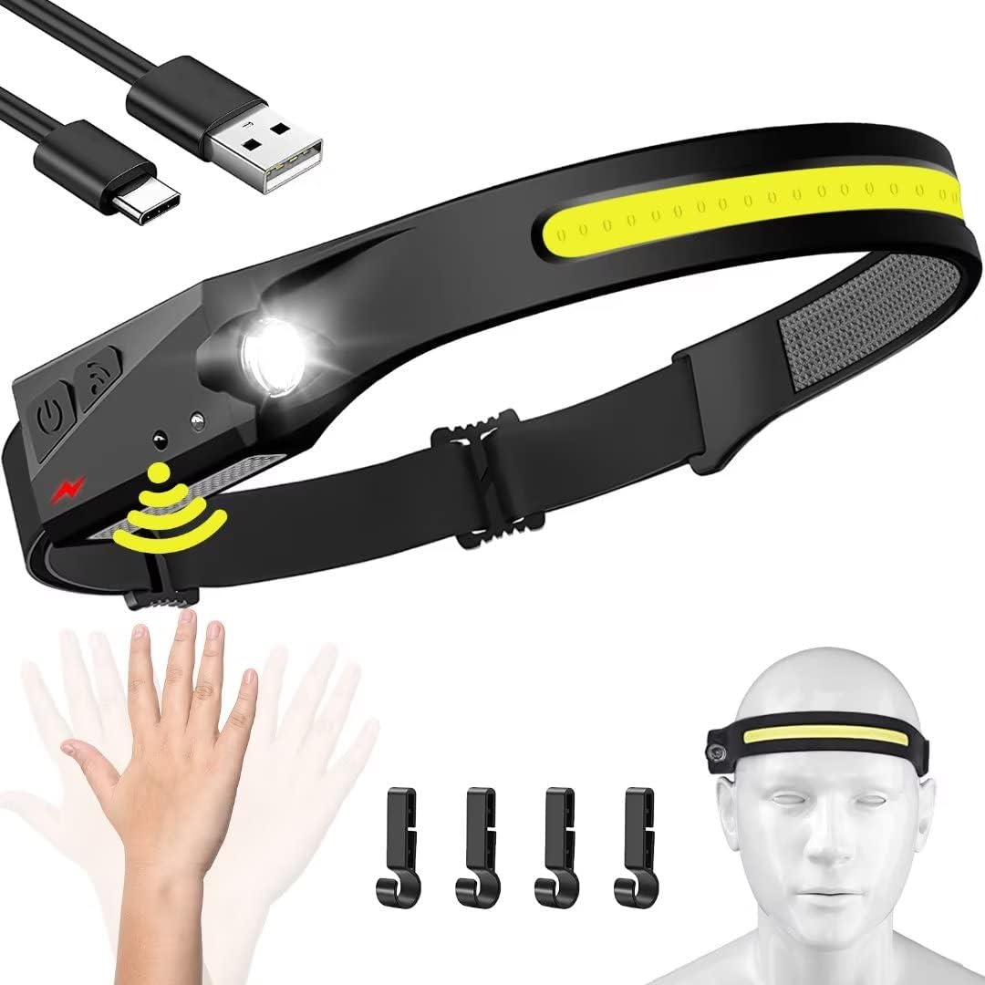 Headlamp Rechargeable, 230° Wide Beam Head Lamp LED with Motion Sensor for Adults