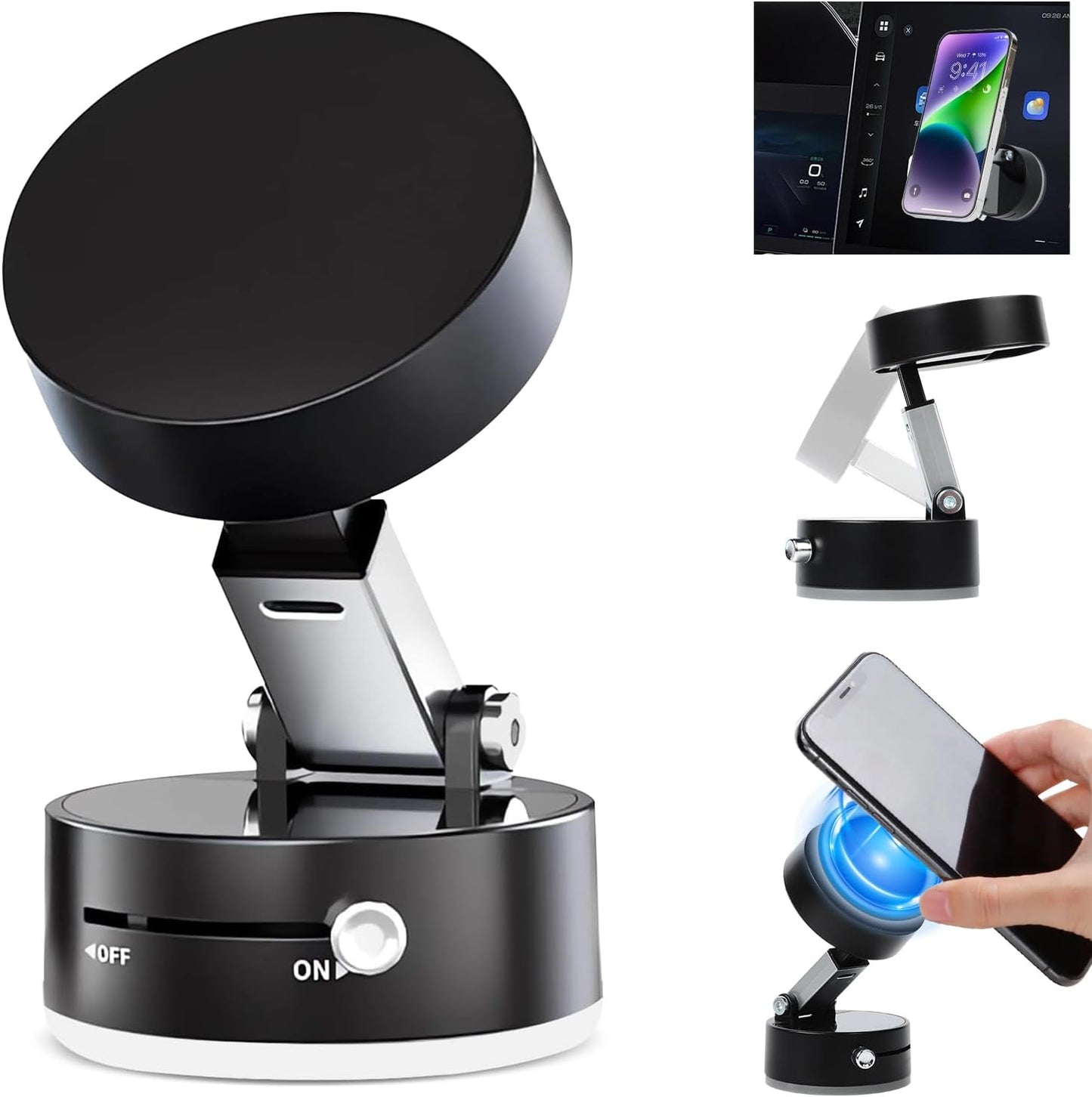 Vacuum Magnetic Suction Phone Holder, 2025 New Magnetic Suction Phone Mount, Foldable Portable Double-Sided Vacuum Magnetic adsorption Adjustable Mobile Phone Holder for All Phones