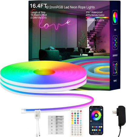 Neon Rope Lights, 16.4FT RGB LED Strip Lights App Control,IR remote,Music Syncing,Outdoor